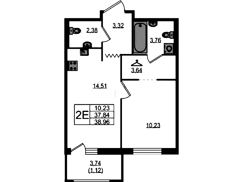 1-комнатная квартира 38.96 м², 6/12 эт., ЖК «UP! Квартал Воронцовский»